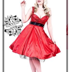 Hearts & Roses London Red Black Satiny Pinup Dress
